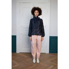 Blouse With Tie Band At Neck - Marinblå