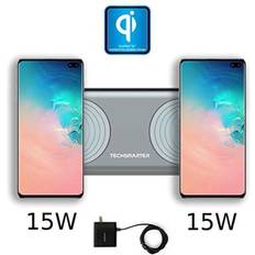 Batteries & Chargers Techsmarter 15W Fast Charging Dual Wireless Charger Pad For iPhone 15, 14, 13, 12, 11, XS, XR, X Samsung Galaxy S23, S22, S21, S20, S10, AirPods