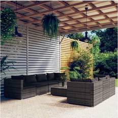 vidaXL Patio Lounge Set 8 Piece Poly Rattan Gray Conjunto de Sala de Exterior