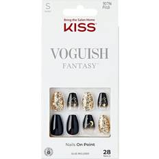 Nail Products Kiss Voguish Fantasy Rush Fake Nails Black Short Length Almond Shaped