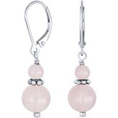 Luonnonväri Korvakorut Bling Jewelry Bali Pink Quartz Ball Dangle Earrings .925Sterling Silver Lever back