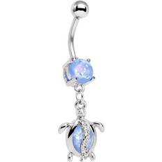 Cheap Piercings Body Candy Stainless Steel Iridescent Light Blue Accent Beach Turtle Dangle Belly Ring