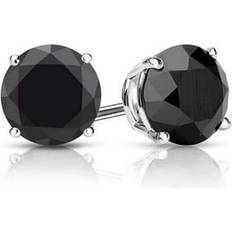 Paris Jewelry 14K White Solid Gold Black Round Diamond 1/4Ct Stud Earrings