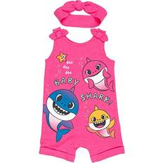 S Jumpsuits Pinkfong Pinkfong Baby Shark Baby Girls Sleeveless Romper & Headband Set Newborn