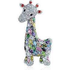 Women Brooches Bling Jewelry Giraffe Zoo Animal Brooch Pin CZ Colorful Pave Cubic Zirconia