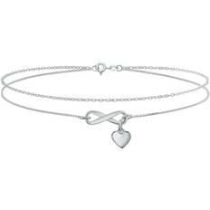 Bling Jewelry Love Knot Infinity Heart Anklet Bracelet Double Chain .925 Silver