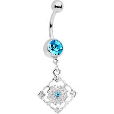 Blue Piercings Body Candy 14G Steel Navel Ring Piercing Blue Accent Elegant Fashion Dangle Belly Button Ring