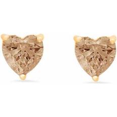 Beige - Gold Earrings Paris Jewelry 14k Yellow Gold Push Back Heart Created Champagne Sapphire Stud Earrings 3MM