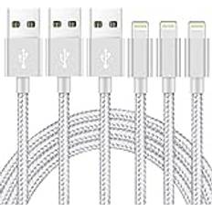 Cables Ximytec iPhone Charger Cable [Mfi-Certified] 3Pack 10ft Nylon Braided High Speed USB Charging Cord Compatible with iPhone 12/11/XS/XR/X/8/7/6/5/iPad-SilverGray