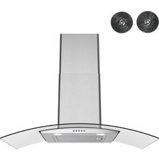 Extractor Fans Streamline 36 Largo Ductless Wall Mount Range with Baffle Filters Push Button Control Lights, Stainless Steel, Black