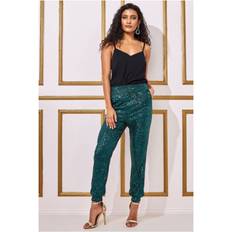 Sequins Trousers Goddiva Sequin Cuffed Ankle Trouser Emerald
