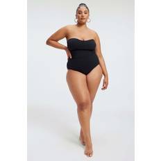 5XL - Women Swimsuits Good American Sculpt Strapless Lace Up Swimsuit Black 4/XL