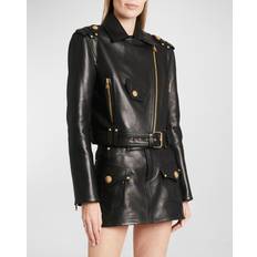 Balmain Femme Vestes Balmain Women's Cropped Leather Biker Jacket - Black