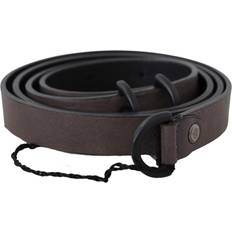 Brown Leather Skinny Round Buckle Belt