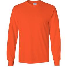 Clothing Gildan Plain Crew Neck Ultra Cotton Long Sleeve T-Shirt Orange