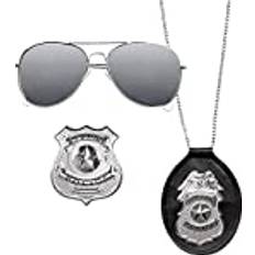 Boland 01417 3-teiliges Polizei-Set, Party-Brille, Halskette und Abzeichen, Silber-Schwarz, Unisex, Special Police, Kommissar, Kostüm, Karneval, Mottoparty