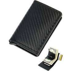 Aluminum Wallets & Key Holders Deago RFID Blocking Leather Wallet Carbon Fiber Purse Slim ID Credit Card Holder Black