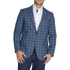 Breathable Blazers TailorByrd Mens Multi Plaid Blazer Teal Teal