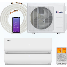 Della 18K BTU 2 Zone 12K 12K BTU Multi Zone Mini Split AC W/ Heat White