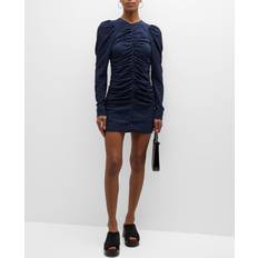 Ganni Deep Cobalt Blue Checkered Seersucker O-Neck Mini Dress Elastane/Polyamide/Recycled Polyester Women's Deep Cobalt