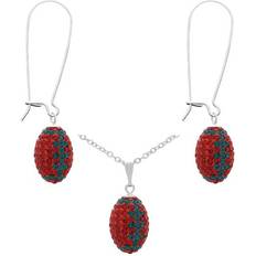 Red Jewelry Sets Game Time Bling Mini Football Necklace & Earring Gift Set - Silver/Red/Blue