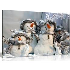 Panther Print Family Of Snowmen Christmas Winter Canvas Picture Print