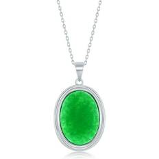 Gray - Silver Necklaces Beaux Bijoux Sterling Silver, 13x18mm Oval Jade Necklace Green Green