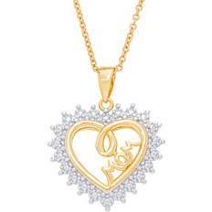 Necklaces Macy's 18k Yellow Gold-Plated Diamond Accent Mom Heart Pendant