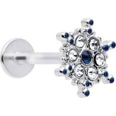 Blue Piercings Body Candy 16G Stainless Steel Blue Snowflake Labret LipTop Ear Cartilage Tragus Piercing Jewelry 5/16