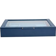 Wolf Sophia Mid-Century Modern Clear Top Indigo Leather Jewelry Box