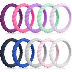 Silicone - Women Rings Mokani Silicone Wedding Ring for Women 10-Pack Thin and Braided Rubber Band