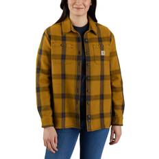 Carhartt Women Shirts Carhartt Women's Loose Fit Heavyweight Twill Long-Sleeve Plaid Shirt, Brown