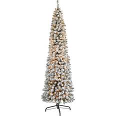 Nearly Natural 7 In. Flocked Pencil Artificial With 400 574 Branches Christmas Tree