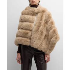 Brown Capes & Ponchos Asymmetric Striped Faux Fur Poncho CAMEL