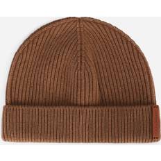 Dolce & Gabbana Brown Headgear Dolce & Gabbana Knit Wool Hat with Leather Logo