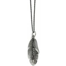 Gray - Silver Necklaces Chisel Stainless Steel Polished/antiqued Feather W/black CZ Necklace