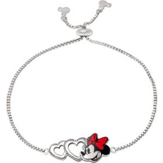 Disney Women Bracelets Disney Women Minnie Mouse Hearts Rhodium Plated Red Black Lariat Bracelet