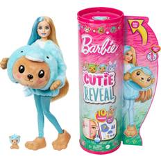 Barbie Spielzeuge reduziert Barbie Cutie Reveal Puppe 10 Überraschungen, Plüschtierfreunde, Outfits, Farbwechselspaß Teddybär in Delfin-Plüschkostüm, Colorblock-Haare, Mini-Haustier, Fleece-Jacke, ab 3 Jahren, HRK25