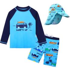 Zwemluiers Baby Peuter Jongen Badpak Rashguard Set Badmode UPF 50 Auto met Hoed - 3-4 T