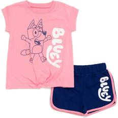 Other Sets HIS Bluey Little Girls T-Shirt and Dolphin Active French Terry Shorts Outfit Set Pink/Blue