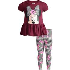 Red Other Sets Disney Disney Minnie Mouse Little Girls Peplum T-Shirt and Leggings Outfit Set Wine Red