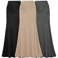 High Waist Skirts Free to Live 3er-Pack lange Röcke für Frauen Herbst Winter fließender Maxirock Hohe Taille Falten über Boden Knöchellänge Jersey Strick, Schwarz, Anthrazit, Mokka, Klein