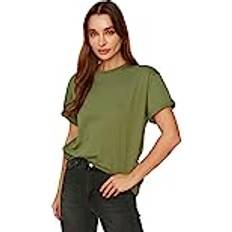 Long T-shirts Trendyol Collection Boyfriend Basic Crew Neck Knit T-Shirt - Khaki