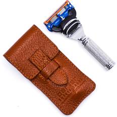 Shaving Accessories Parker Safety Razor, 5 Blade Gillette Fusion Compatible Travel Razor with Luxurious Saddle Leather Case