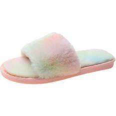 Multicolored Slippers Haute Edition Women Faux Fur Slide On House Slippers