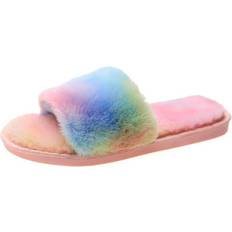 Multicolored Slippers Haute Edition Women Faux Fur Slide On House Slippers