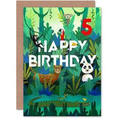 Blue Cards & Invitations ARTERY8 Wee Blue Coo Jungle Animals 5th Birthday Greeting Card