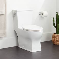 Toilets Signature Hardware Signature Hardware 953015-E Carraway 1.28 GPF One Piece Elongated Chair Height Toilet with Left Hand Lever Seat Included White Fixture Toilet White