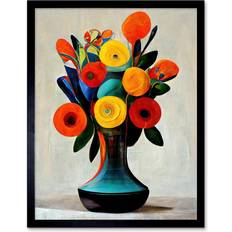 Black Framed Art ARTERY8 Vibrant Bright Flower Bouquet Painting Print 12x16 Framed Art