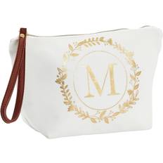 Leather - Women Cosmetic Bags Gold Initial M Personalized Makeup Bag for Women Monogrammed Canvas Cosmetic Pouch White 10 x 3 x 6 In